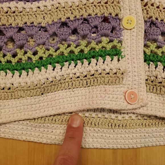 VTG Koret Francisca Petites Crocheted Vest Granny Chic Colorful Stripes Rainbow - Picture 6 of 11